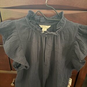 Caslon Navy Blouse with Ruffled Sleeves